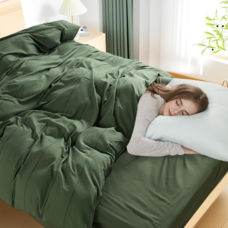 NEXHOME PRO 100% Washed Cotton Duvet Cover Twin Size  Pleated Duvet Cover Set Forest Green  2 Pieces Organic Bedding Set with Zipper Closure  Soft  Lightweight and Breathable (68""x90""  No Comforter) - Image 3